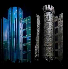 two projections on white building